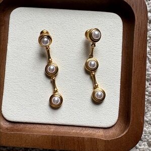 Julie Vos Gold and Pearl Linear Earrings